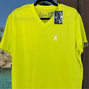Psycho Bunny Chartreuse Yellow V-Neck Tee M (NWT)